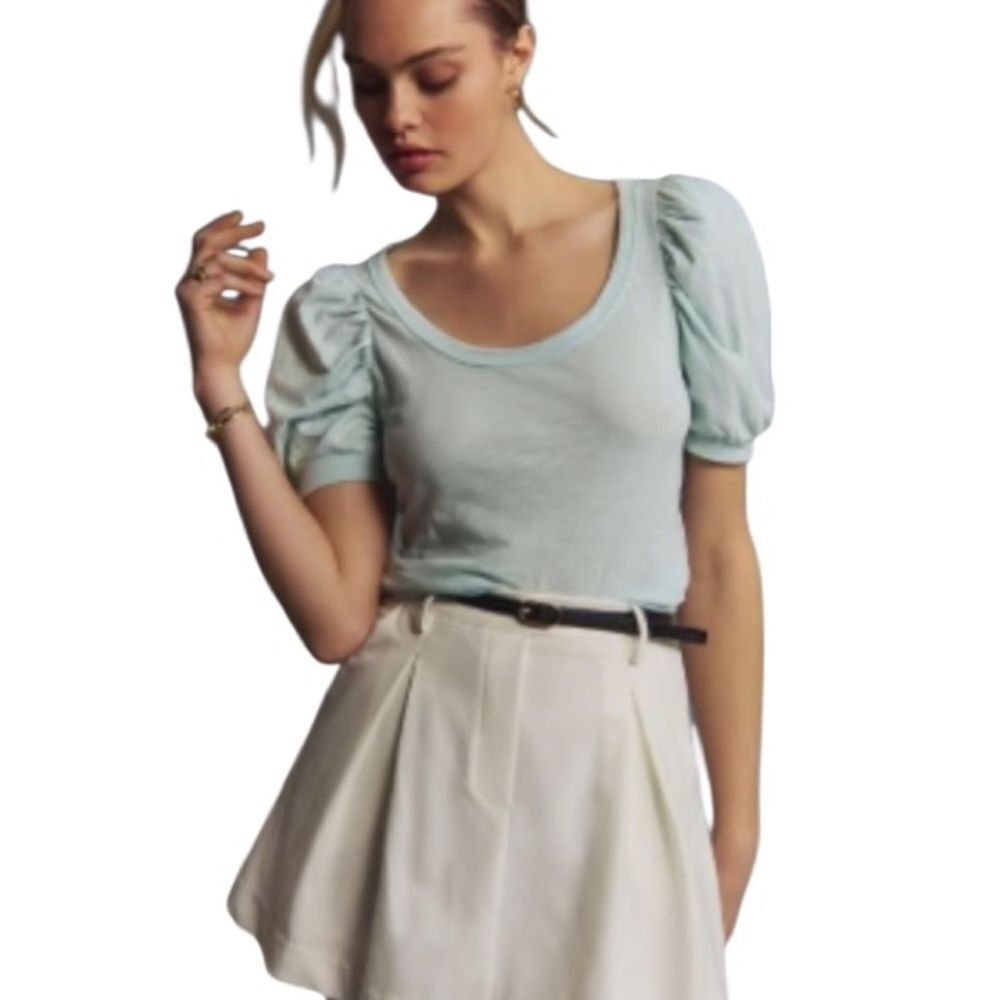 Anthropologie light green puff sleeve top size small